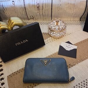 Authentic Prada Saffiano Zip Around Wallet w/COA card and Box